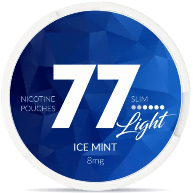 Front view of a can of 77 Ice Mint 8mg nicotine pouches