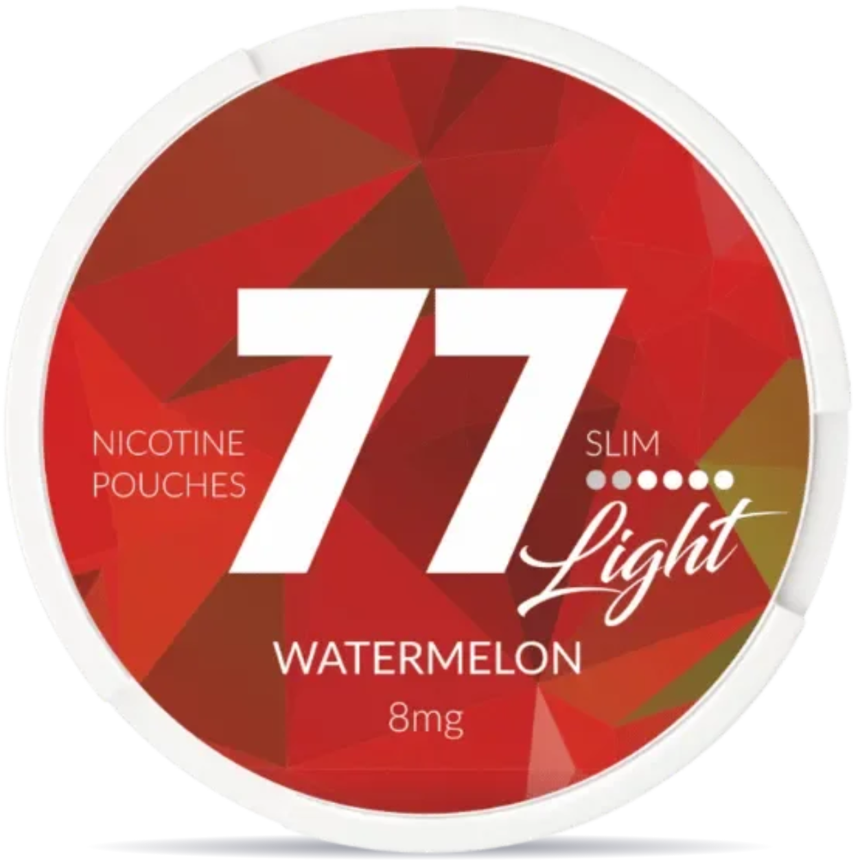 Front view of a can of 77 Watermelon 8mg nicotine pouches