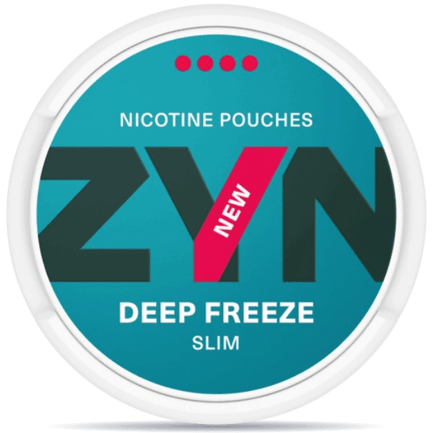 Front view of a can of ZYN Deep Freeze Extra Strong Slim nicotine pouches