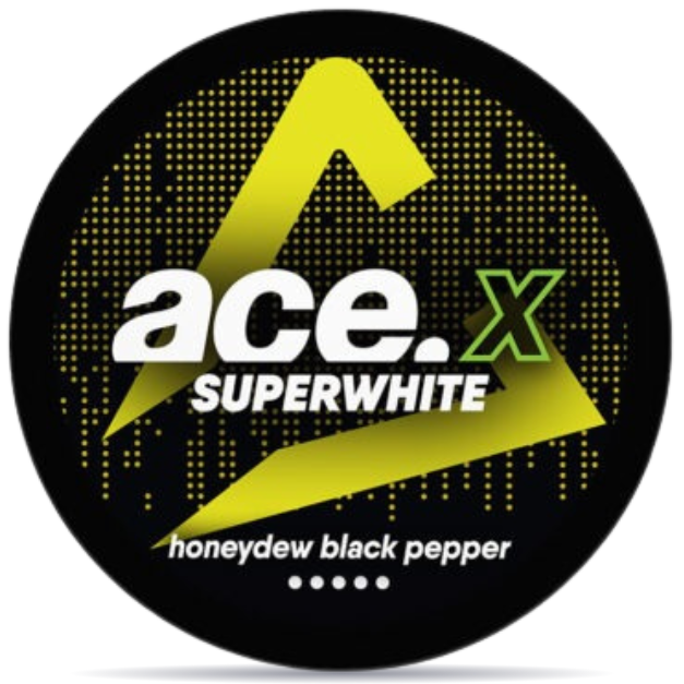 Front view of a can of ACE X Honeydew Black Pepper nicotine pouches