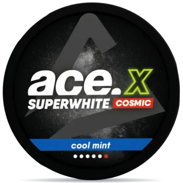 Front view of a can of ACE X Cosmic Cool Mint nicotine pouches