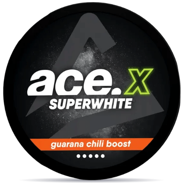 Front view of a can of ACE X Guarana Chili Boost nicotine pouches