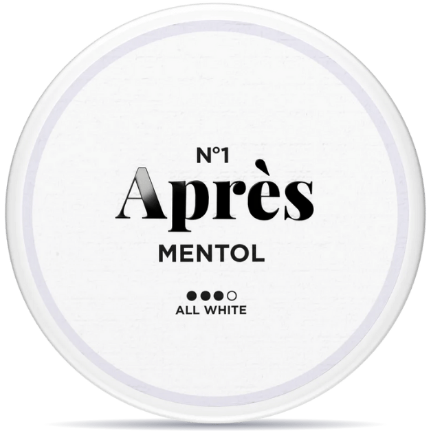 Front view of a can of Après No. 1 Menthol Extra Strong nicotine pouches