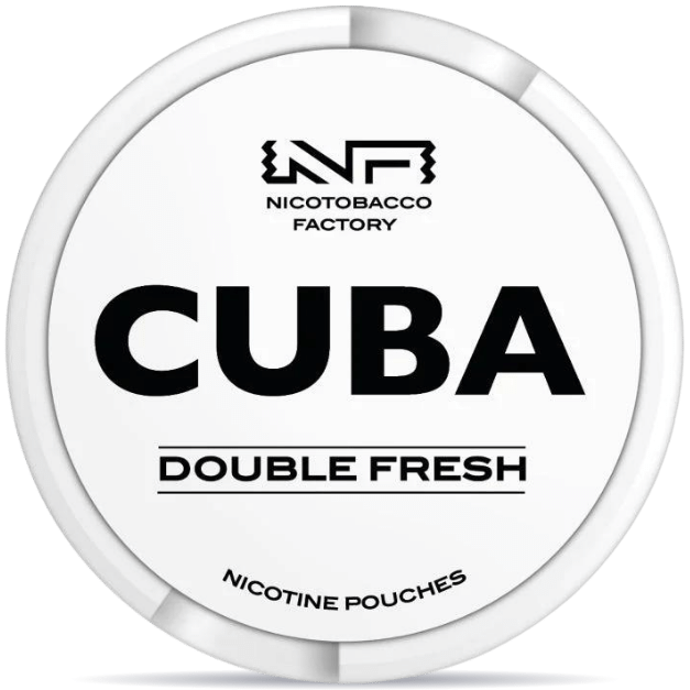 Front view of a can of CUBA White Double Fresh nicotine pouches