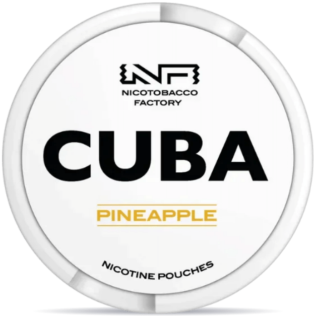 Front view of a can of CUBA White Pineapple nicotine pouches