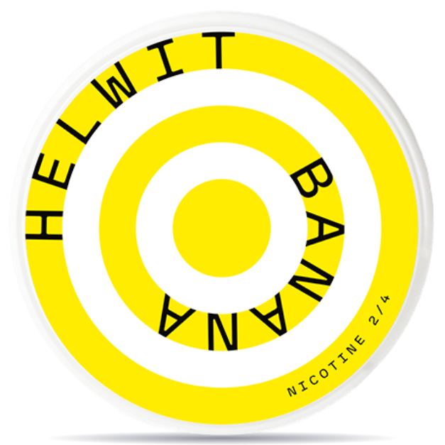 Front view of a can of HELWIT Banana Slim nicotine pouches