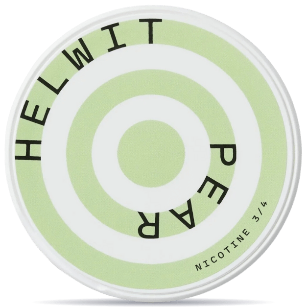 Front view of a can of HELWIT Pear Slim nicotine pouches