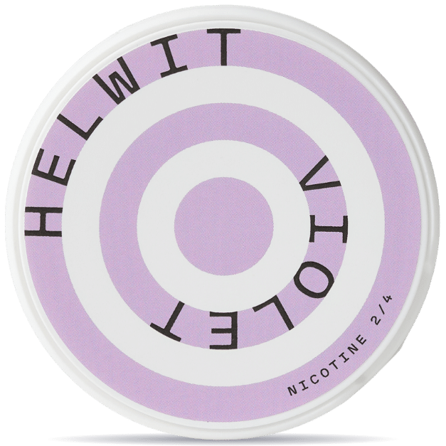 Front view of a can of HELWIT Violet Slim nicotine pouches