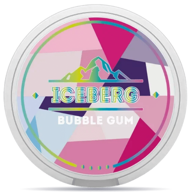 Front view of a can of ICEBERG Bubblegum Extra Strong 50mg nicotine pouches