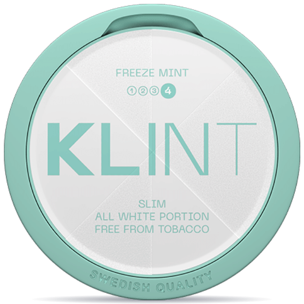 Front view of a can of KLINT Freeze Mint #4 Extra Strong Sli nicotine pouches