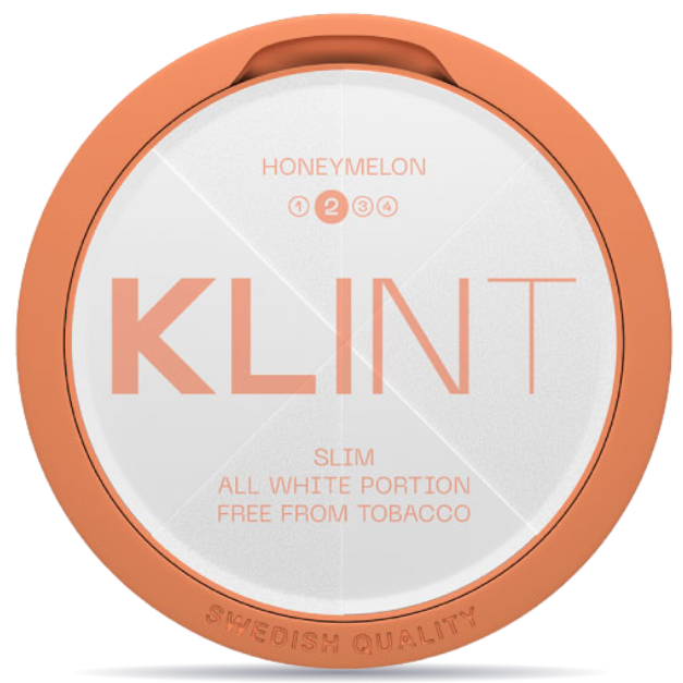 Front view of a can of KLINT Honeymelon #2 Slim nicotine pouches