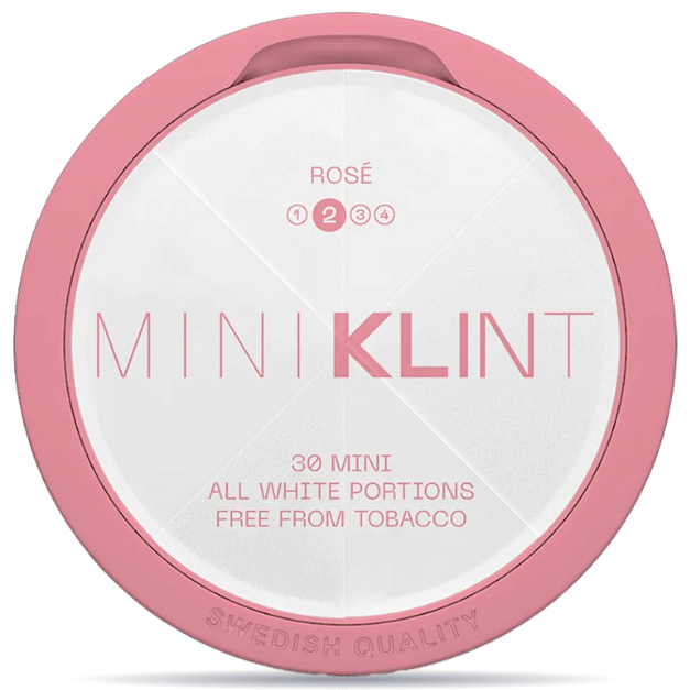 Front view of a can of KLINT Rosé Mini Normal #2 nicotine pouches