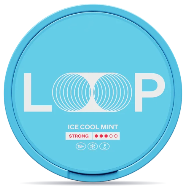 Front view of a can of LOOP Ice Cool Mint Strong nicotine pouches