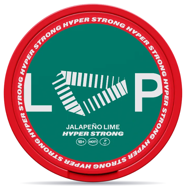 Front view of a can of LOOP Jalapeno Lime Hyper Strong nicotine pouches