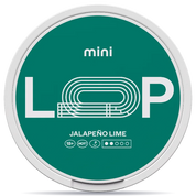 Front view of a can of LOOP Jalapeno Lime Mini nicotine pouches