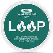 Front view of a can of LOOP Jalapeno Lime Mini nicotine pouches