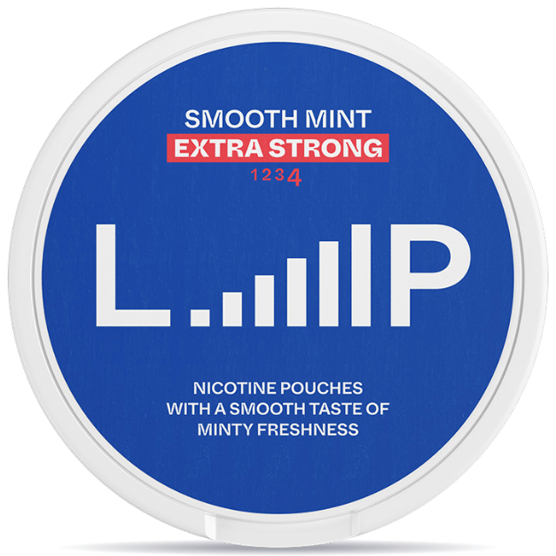 Front view of a can of LOOP Smooth Mint Extra Strong nicotine pouches