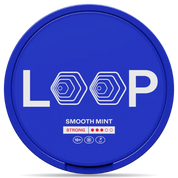 Front view of a can of LOOP Smooth Mint Slim Strong nicotine pouches