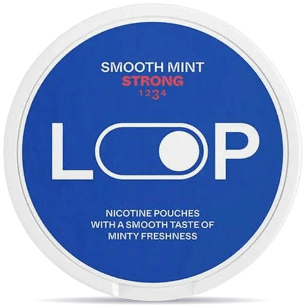 Front view of a can of LOOP Smooth Mint Slim Strong nicotine pouches