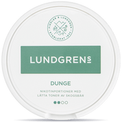 Front view of a can of Lundgrens Dunge nicotine pouches