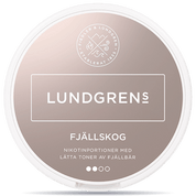 Front view of a can of Lundgrens Fjällskog nicotine pouches