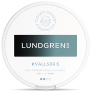 Front view of a can of Lundgrens Kvällsbris nicotine pouches