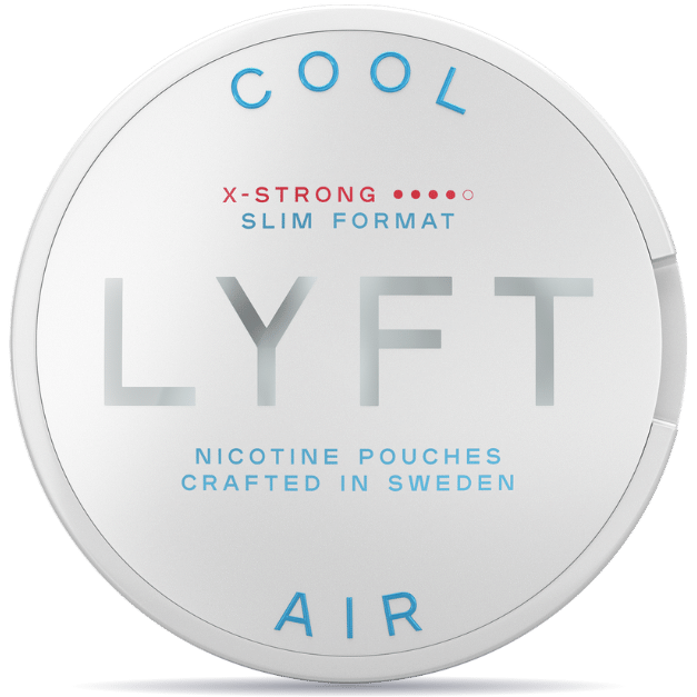 Front view of a can of LYFT Cool Air X-Strong Slim nicotine pouches