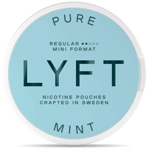 Front view of a can of LYFT Pure Mint Regular Mini nicotine pouches