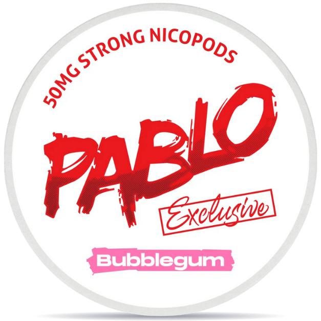 Front view of a can of PABLO Exclusive Bubblegum nicotine pouches