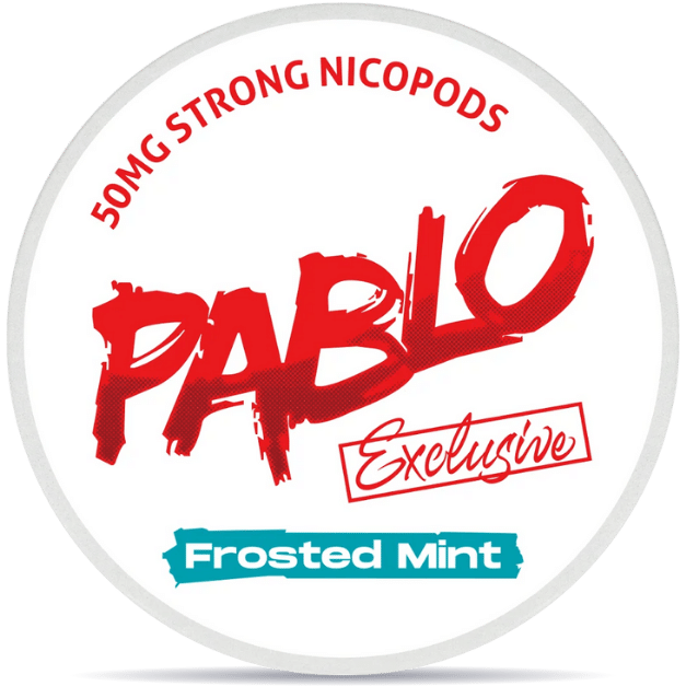 Front view of a can of PABLO Exclusive Frosted Mint nicotine pouches