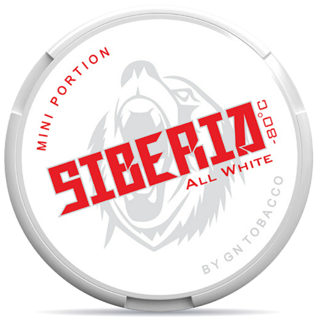 Front view of a can of SIBERIA Mini All White Portion nicotine pouches