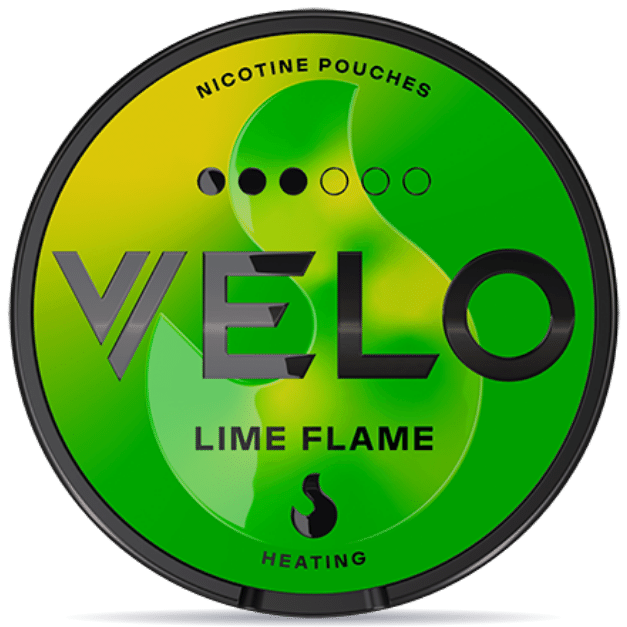 Front view of a can of VELO Lime Flame nicotine pouches