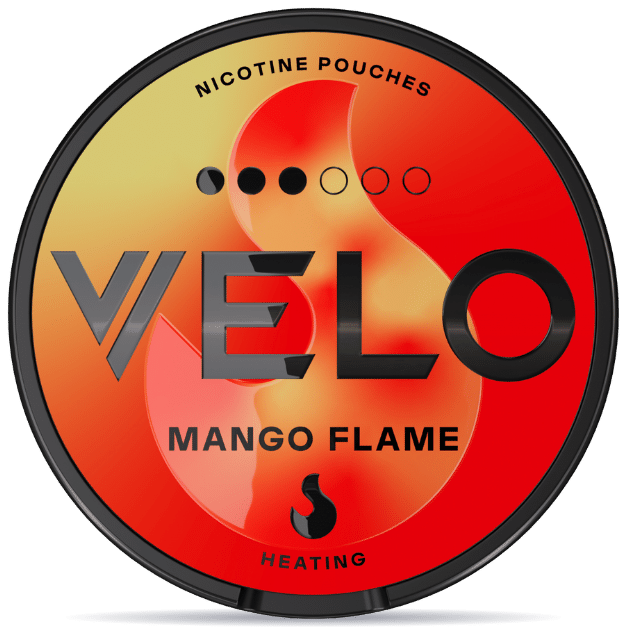 Front view of a can of VELO Mango Flame nicotine pouches