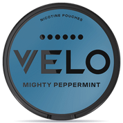 Front view of a can of VELO Mighty Peppermint Max Slim 17mg nicotine pouches