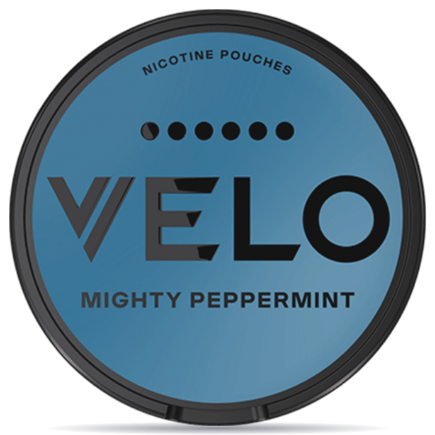 Front view of a can of VELO Mighty Peppermint Max Slim 17mg nicotine pouches