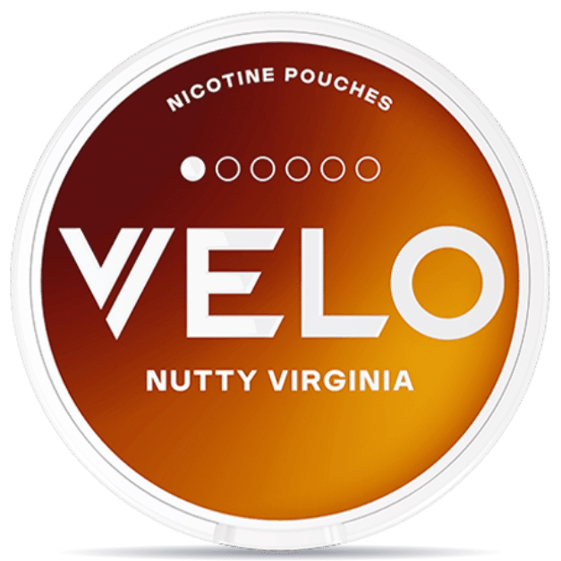 Front view of a can of VELO Nutty Virginia Mini nicotine pouches