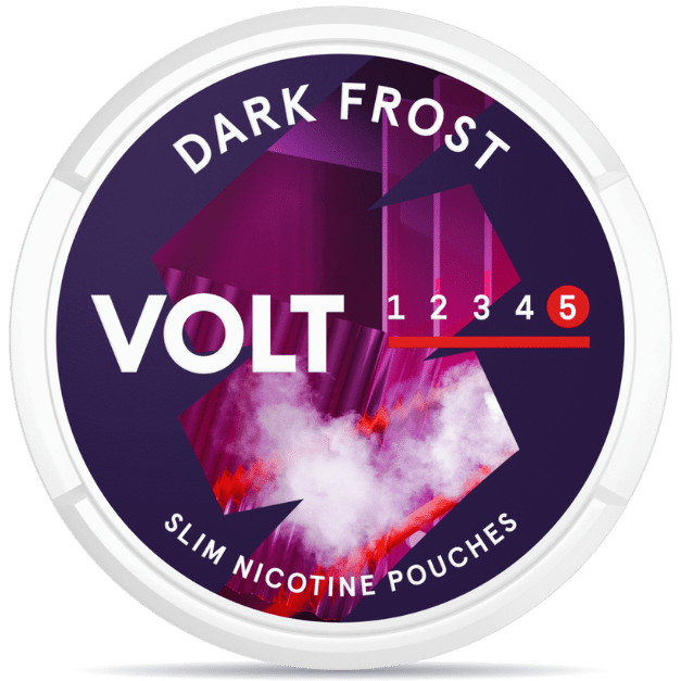 Front view of a can of VOLT Dark Frost Super Strong nicotine pouches