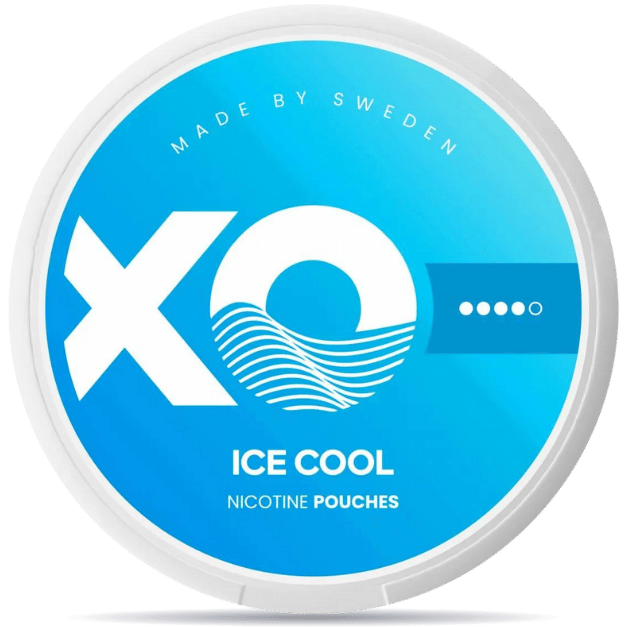 Front view of a can of XO Ice Cool nicotine pouches