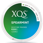 Front view of a can of XQS Spearmint Strong nicotine pouches