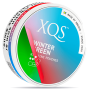 Front view of a can of XQS Spearmint Strong nicotine pouches