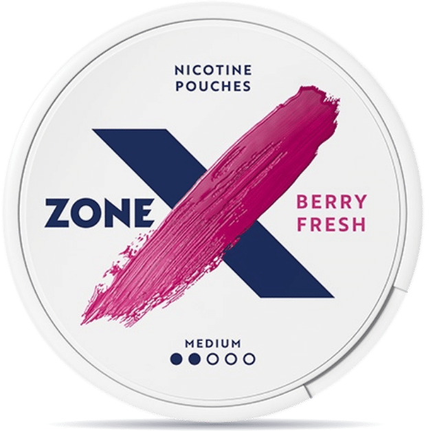 Front view of a can of ZONE X Berry Fresh nicotine pouches