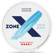 Front view of a can of ZONE X Cold Blast Extra Strong nicotine pouches