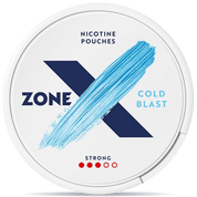 Front view of a can of ZONE X Cold Blast Strong nicotine pouches