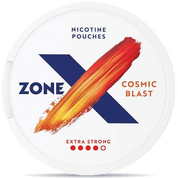 Front view of a can of ZONE X Cosmic Blast Extra Strong nicotine pouches