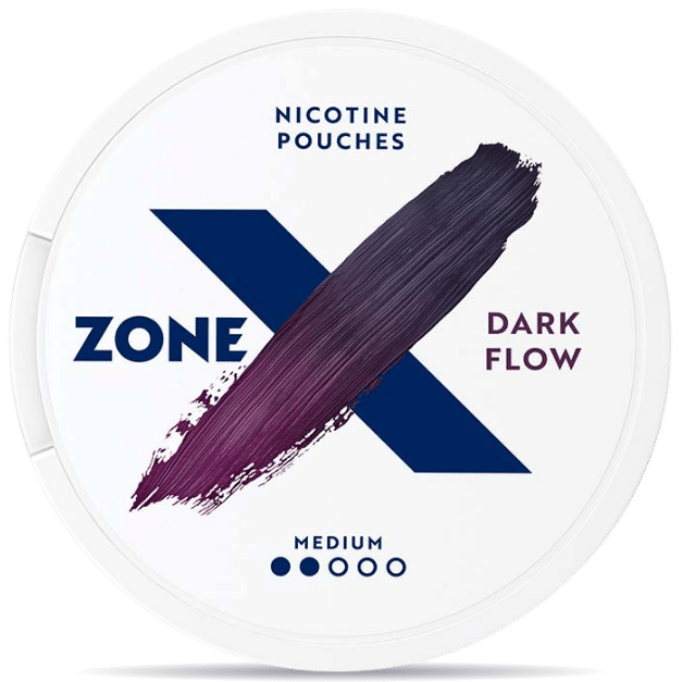 Front view of a can of ZONE X Dark Flow Medium nicotine pouches