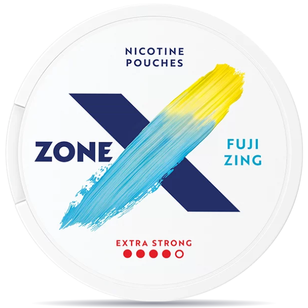 Front view of a can of ZONE X Fuji Zing Extra Strong nicotine pouches