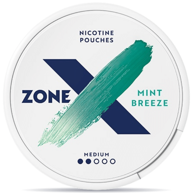 Front view of a can of ZONE X Mint Breeze nicotine pouches