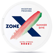 Front view of a can of ZONE X Summer Dive Extra Strong nicotine pouches