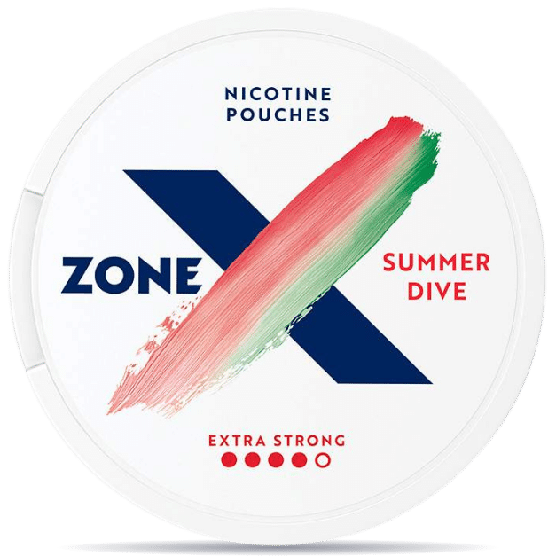 Front view of a can of ZONE X Summer Dive Extra Strong nicotine pouches