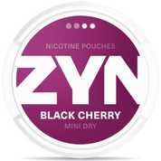 Front view of a can of ZYN Black Cherry 3mg nicotine pouches